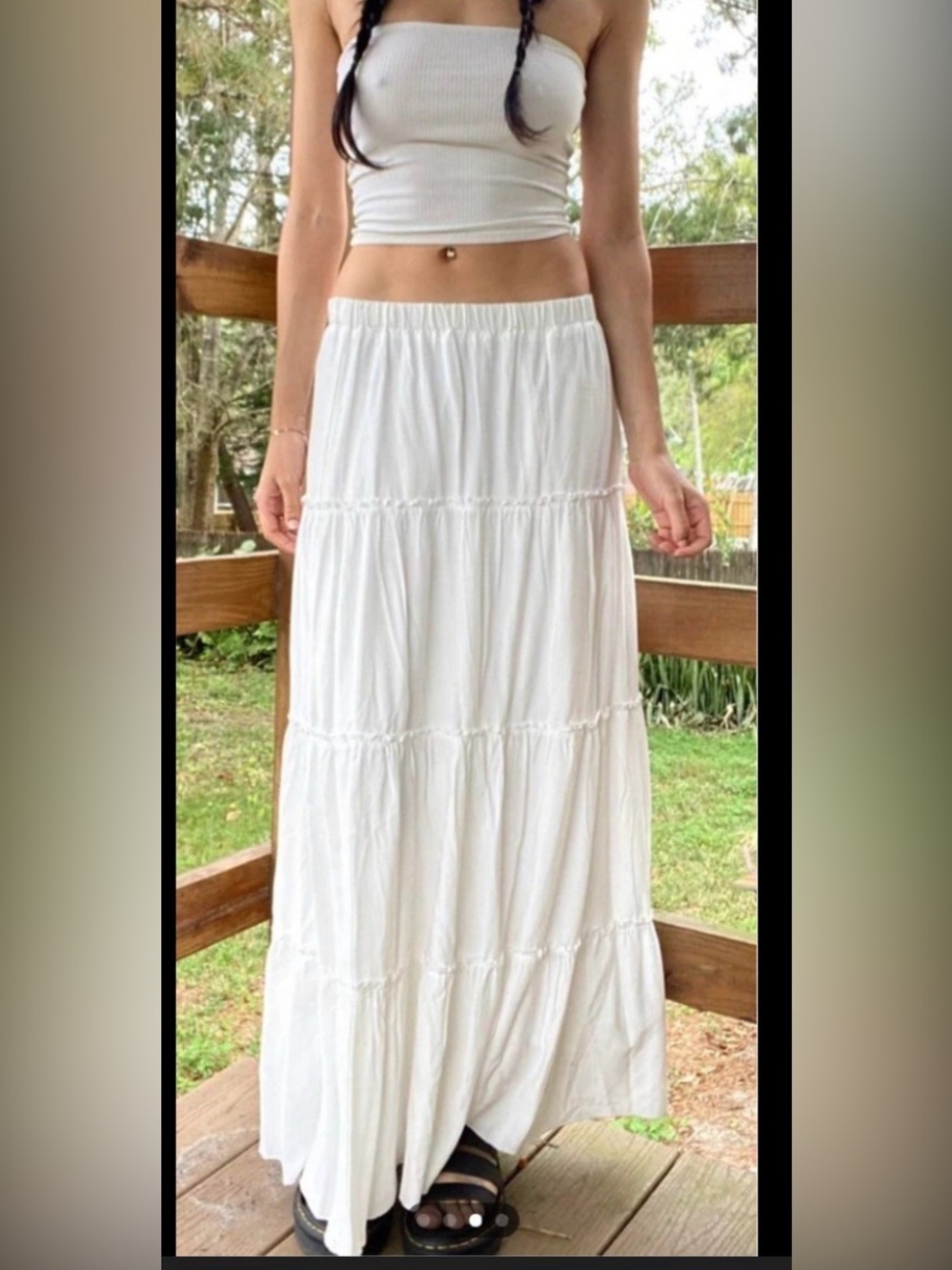 White Tiered Maxi Skirt - Classic Women’s Summer Skirt brandy Melville